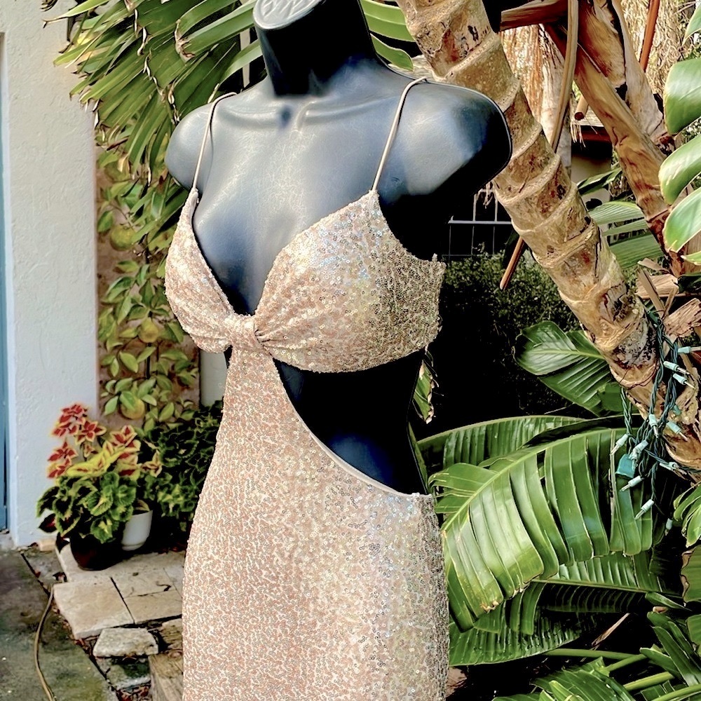 Be darlin cut out sequin prom dress